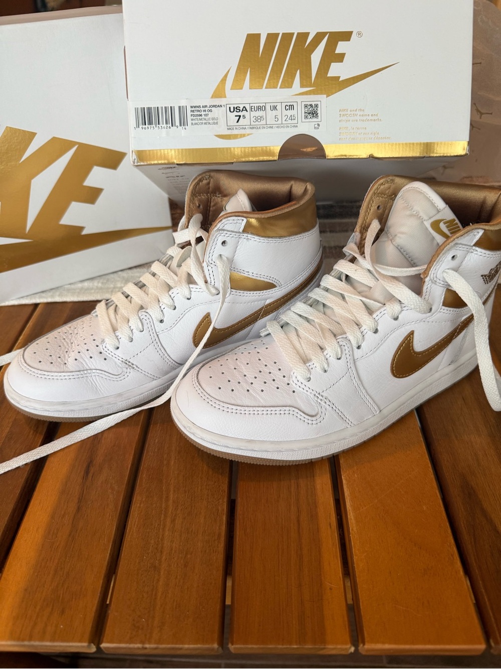 Nike White and Gold High-Top Sneakers